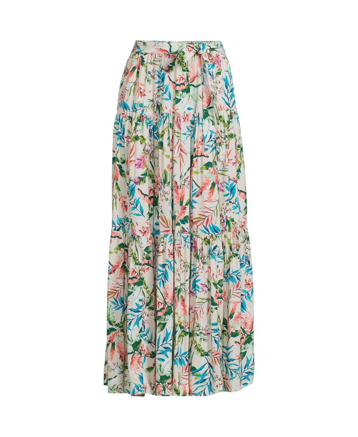 Womens Lands End Printed Flowy Tiered Maxi Skirt Product Image