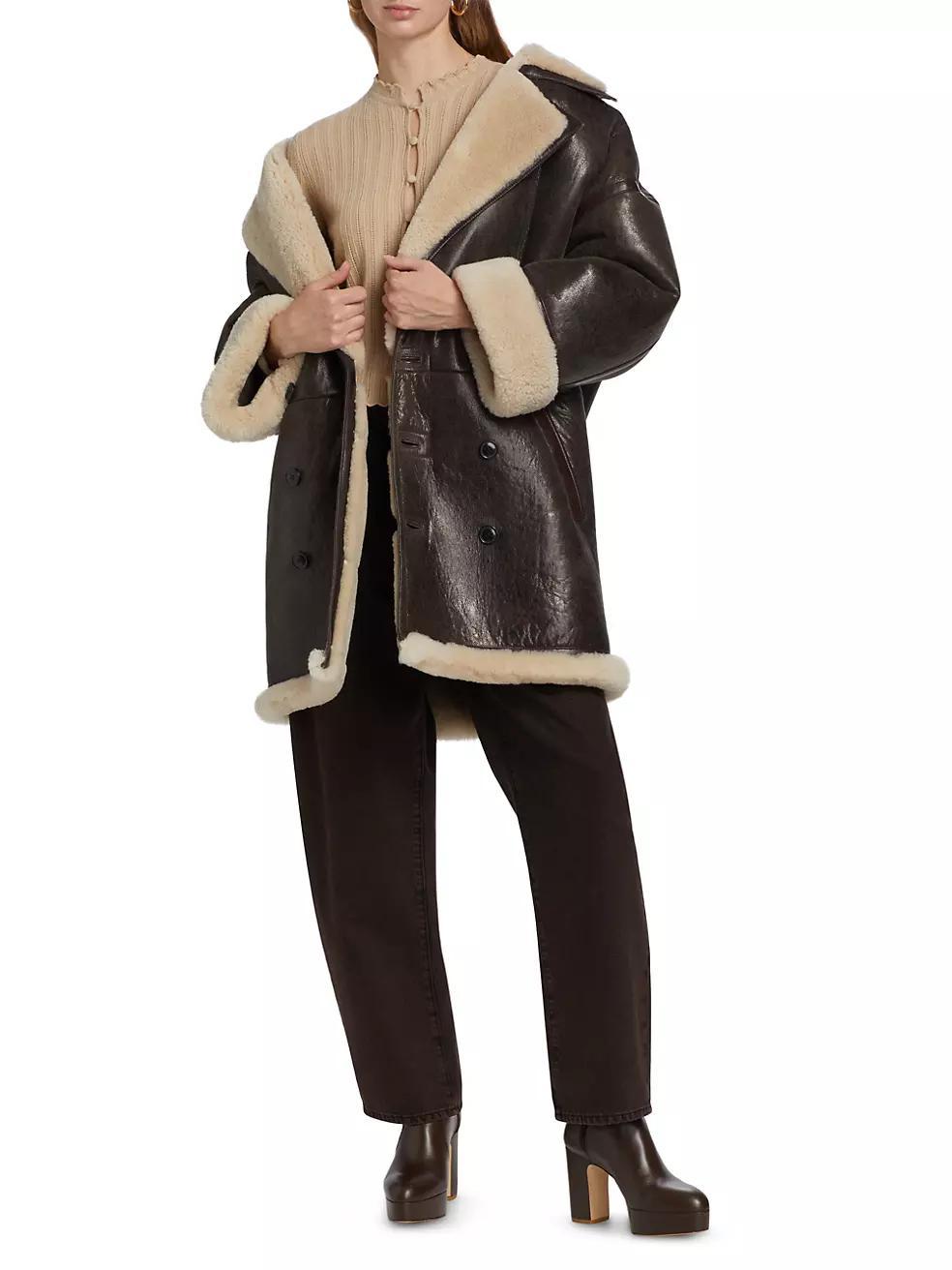 Shearling-Trimmed Leather Cocoon Coat Product Image