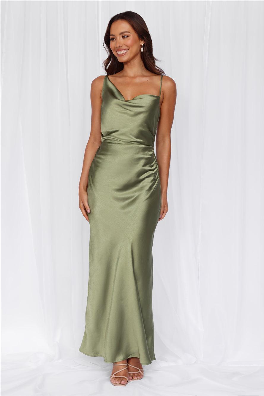 HELLO MOLLY The Madeline Cowl Satin Maxi Dress Olive Product Image