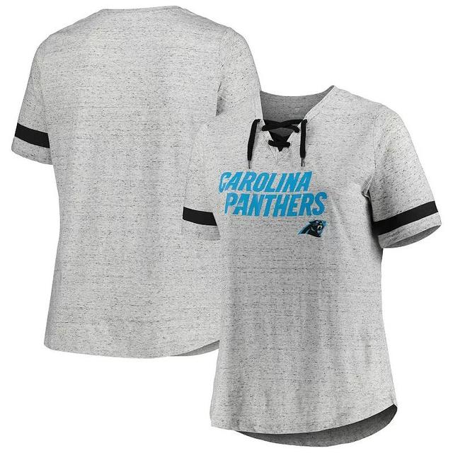 Womens Heather Gray Carolina Panthers Plus Size Lace-Up V-Neck T-Shirt Product Image