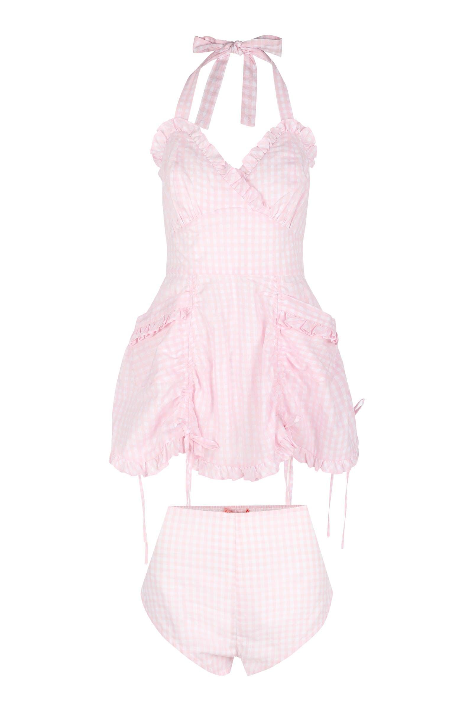 The Pink Gingham Playsuit Set Product Image