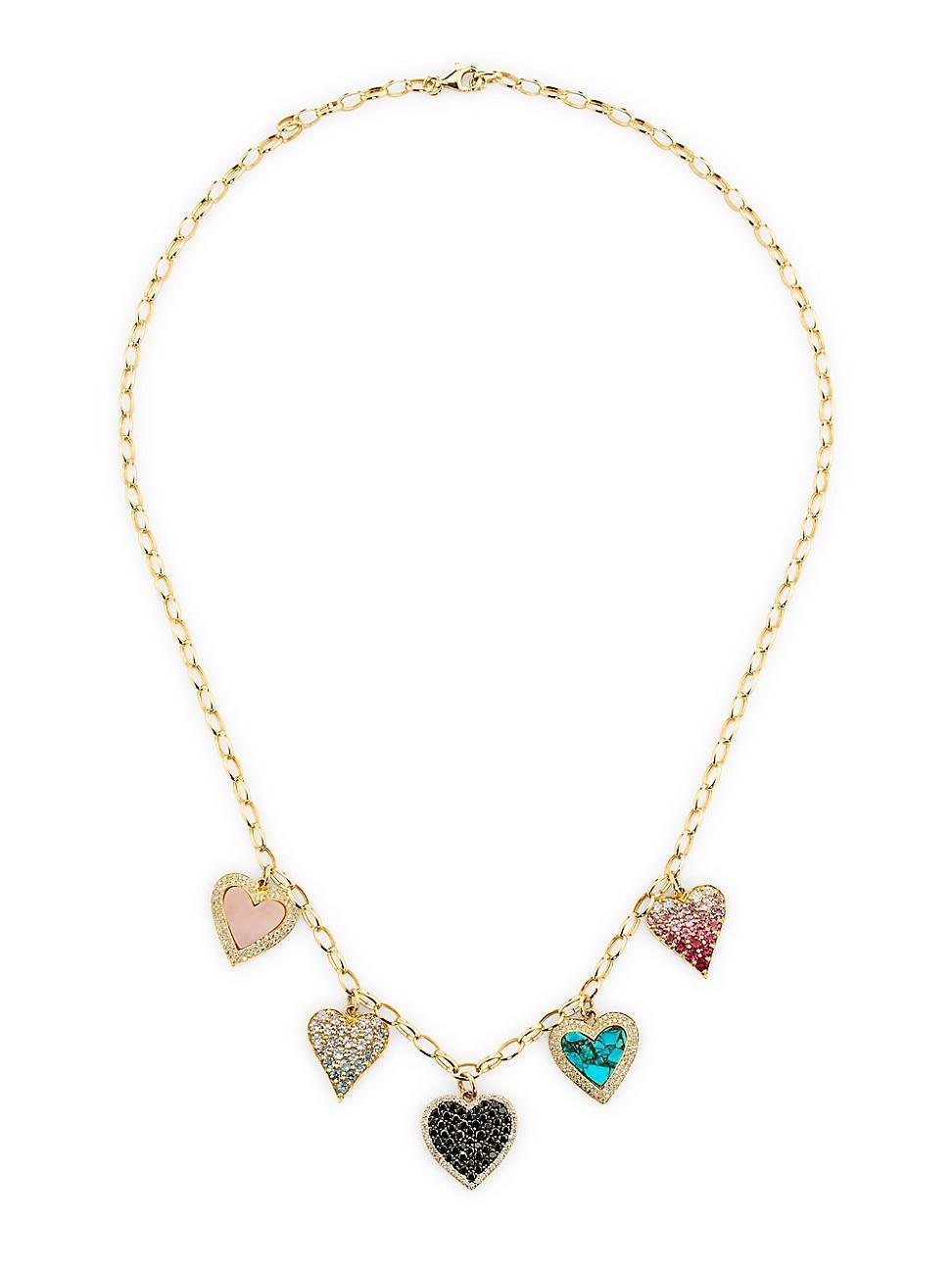 Womens 14K Yellow Gold, 1.60 TCW Diamond & Multi-Stone Heart Chain Necklace Product Image