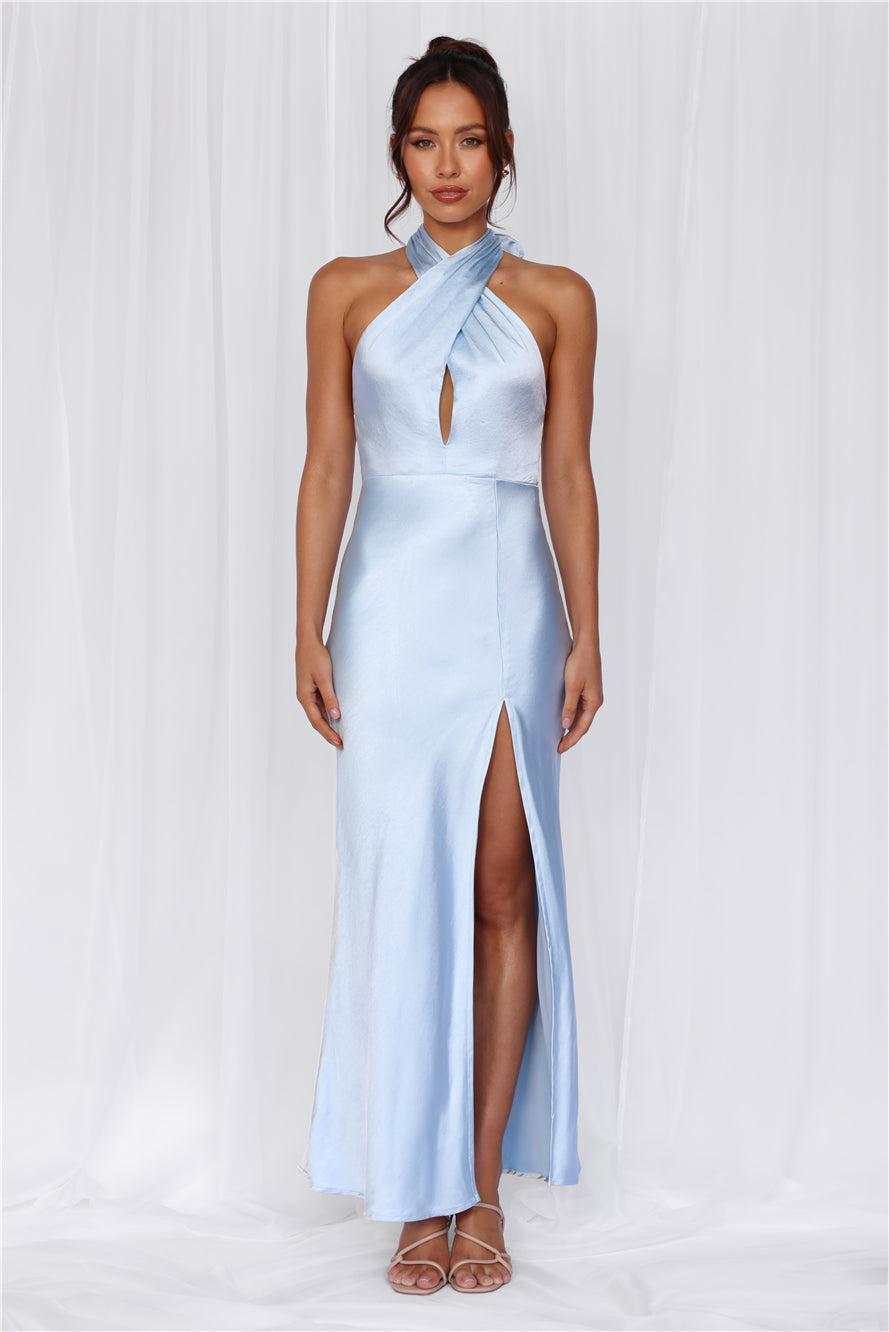 HELLO MOLLY The Adeline Halter Satin Maxi Dress Blue Product Image