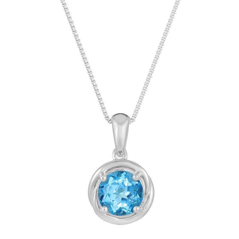 Gemminded Sterling Silver Blue Topaz Circle Pendant Necklace, Womens Product Image