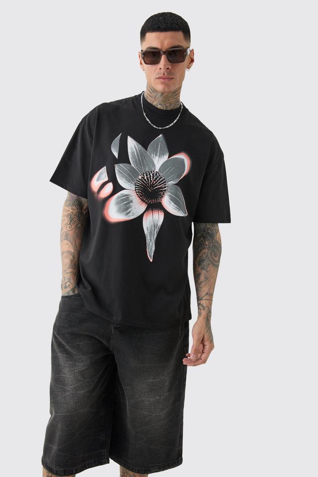 Tall Oversized Extended Neck Abstract Floral Print T-shirt | boohooMAN USA Product Image