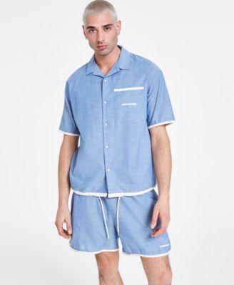 Men's Regular-Fit Button-Down Drawstring Camp Shirt  Product Image