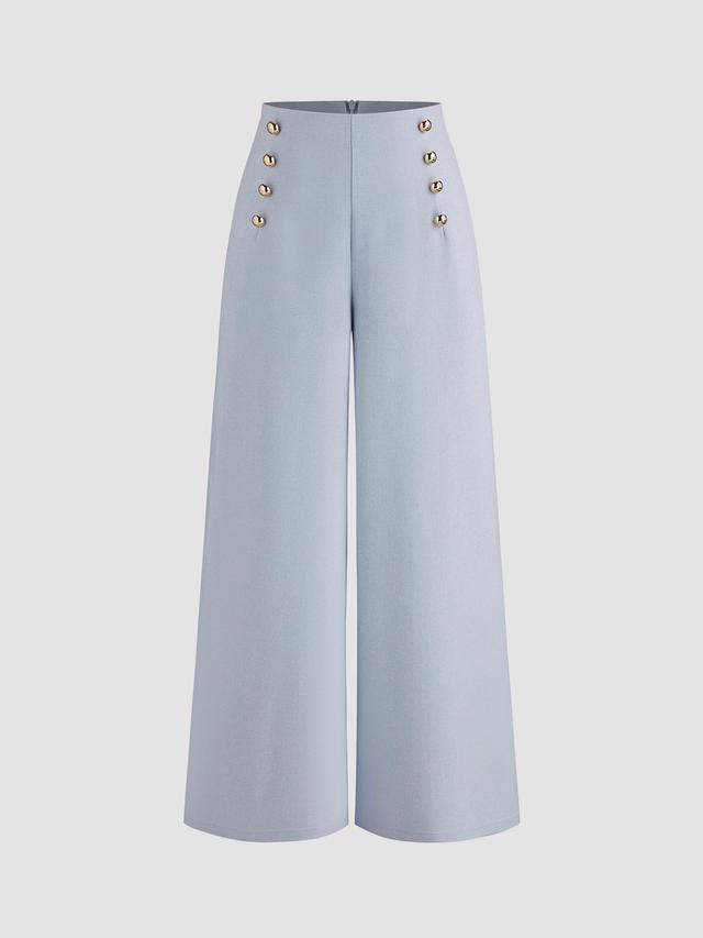 Mid Rise Solid Button Pocket Wide Leg Trousers Product Image