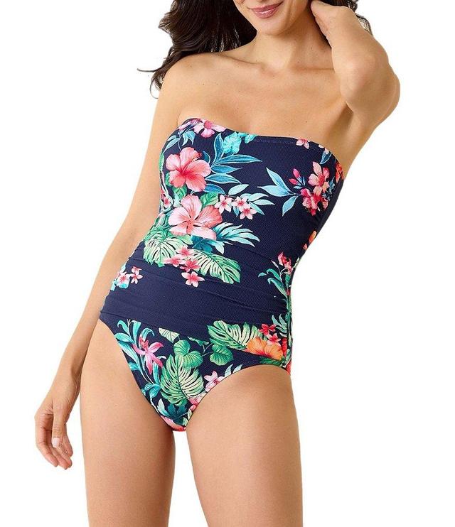 Tommy Bahama Island Cays Floral Print Bandeau Tummy Control One Piece Swimsuit Product Image