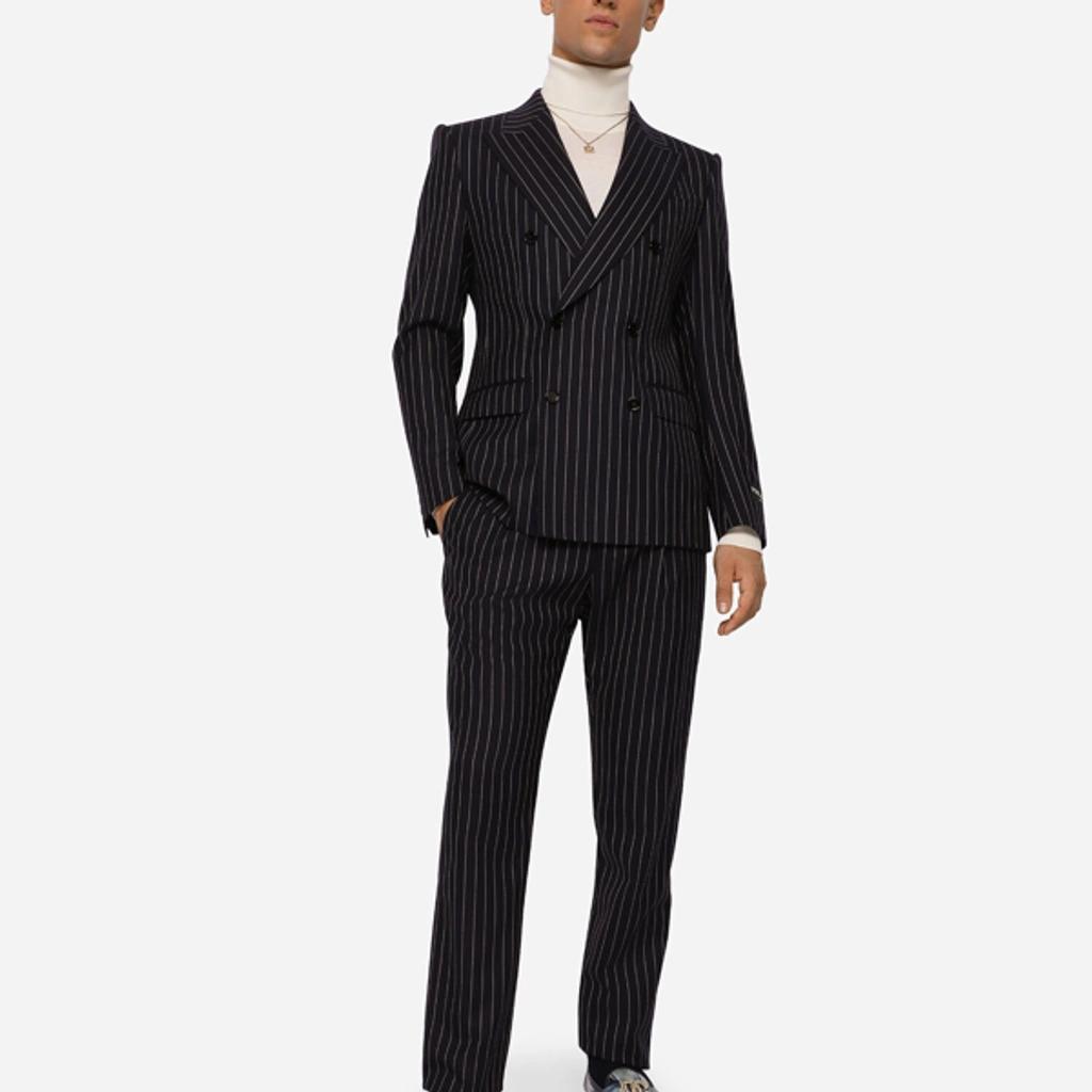 Double-breasted Pinstripe Wool Sicilia-fit Jacket In Multicolor Product Image