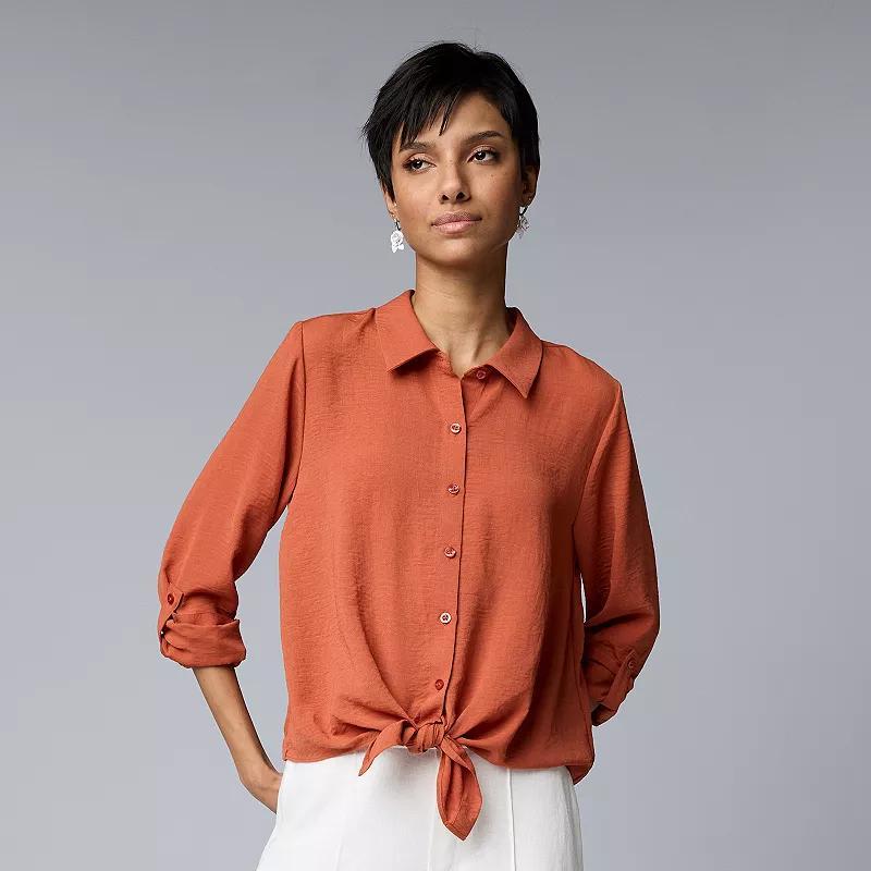 Womens Simply Vera Vera Wang Knot-Front Roll-Tab Shirt Product Image