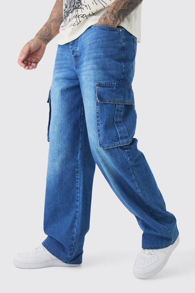 Tall Relaxed Rigid Cargo Jeans | boohooMAN USA Product Image