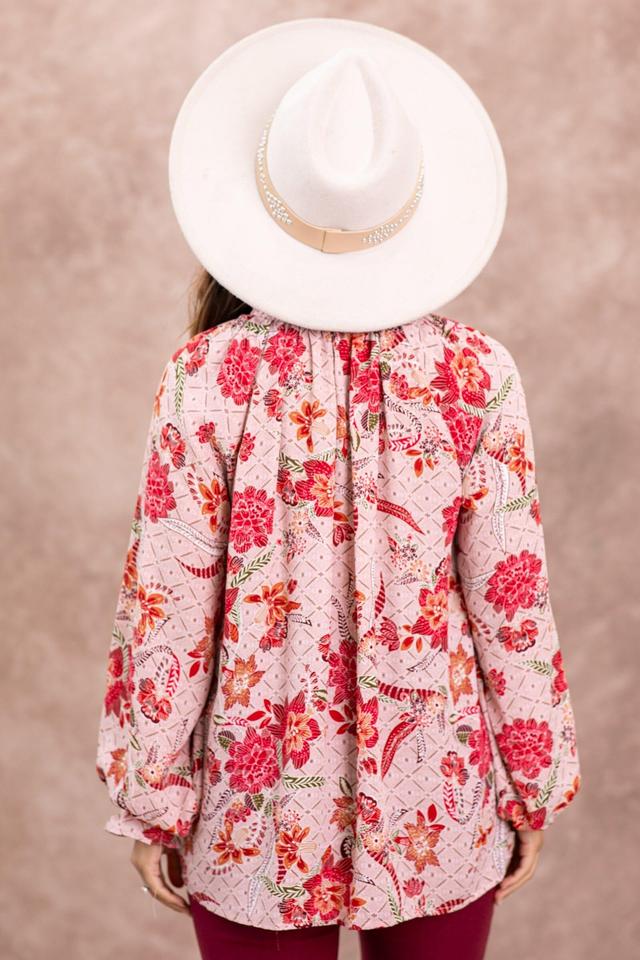 Dusty Rose Floral Print Long Sleeve Top Product Image