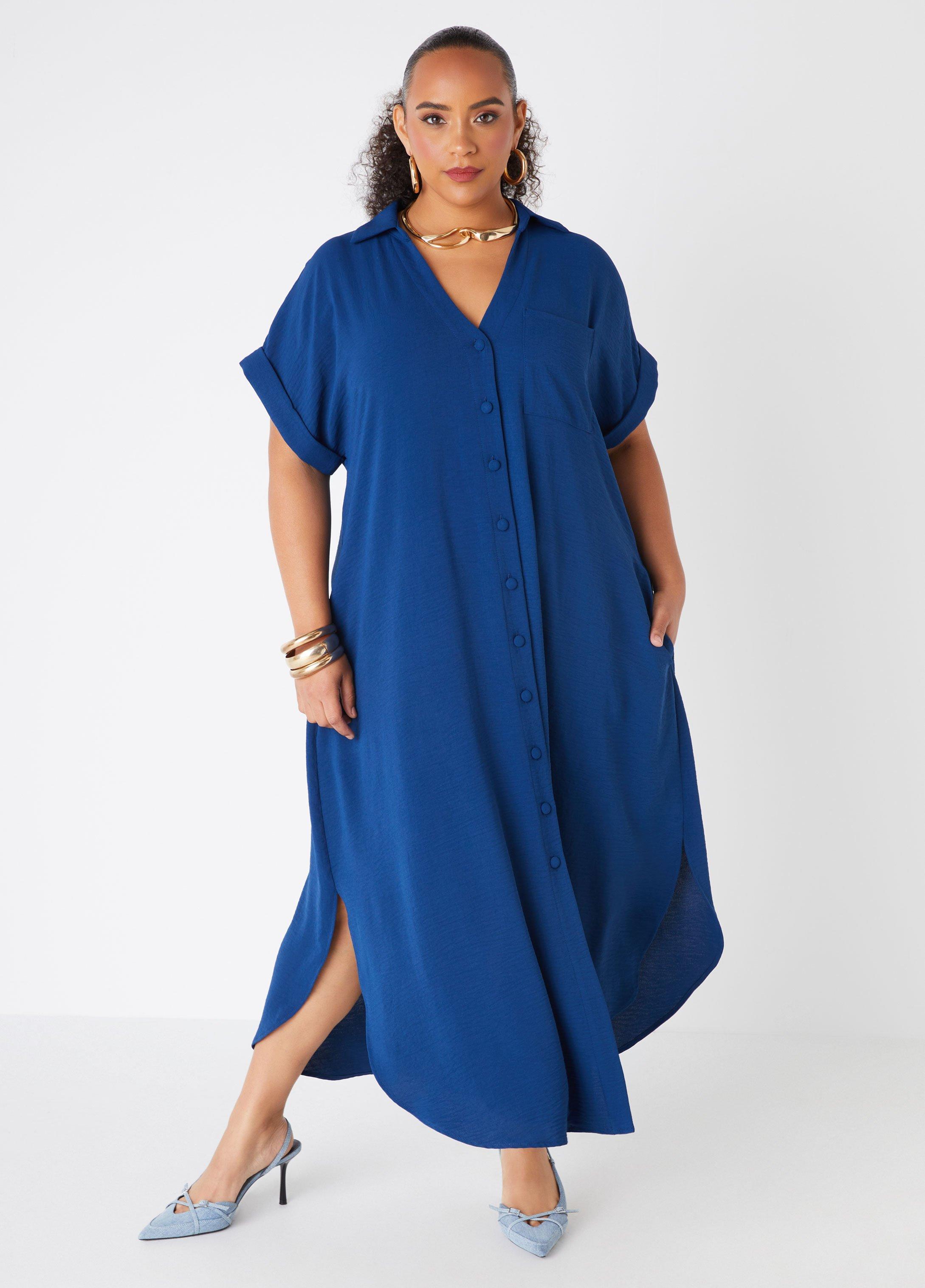 Plus Size Textured Midaxi Shirtdress Ashley Stewart product image