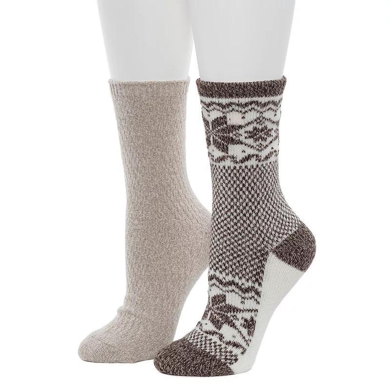 Womens Cuddl Duds 2-Pack Plushfill Scandi Snowflake Block Crew Socks Product Image