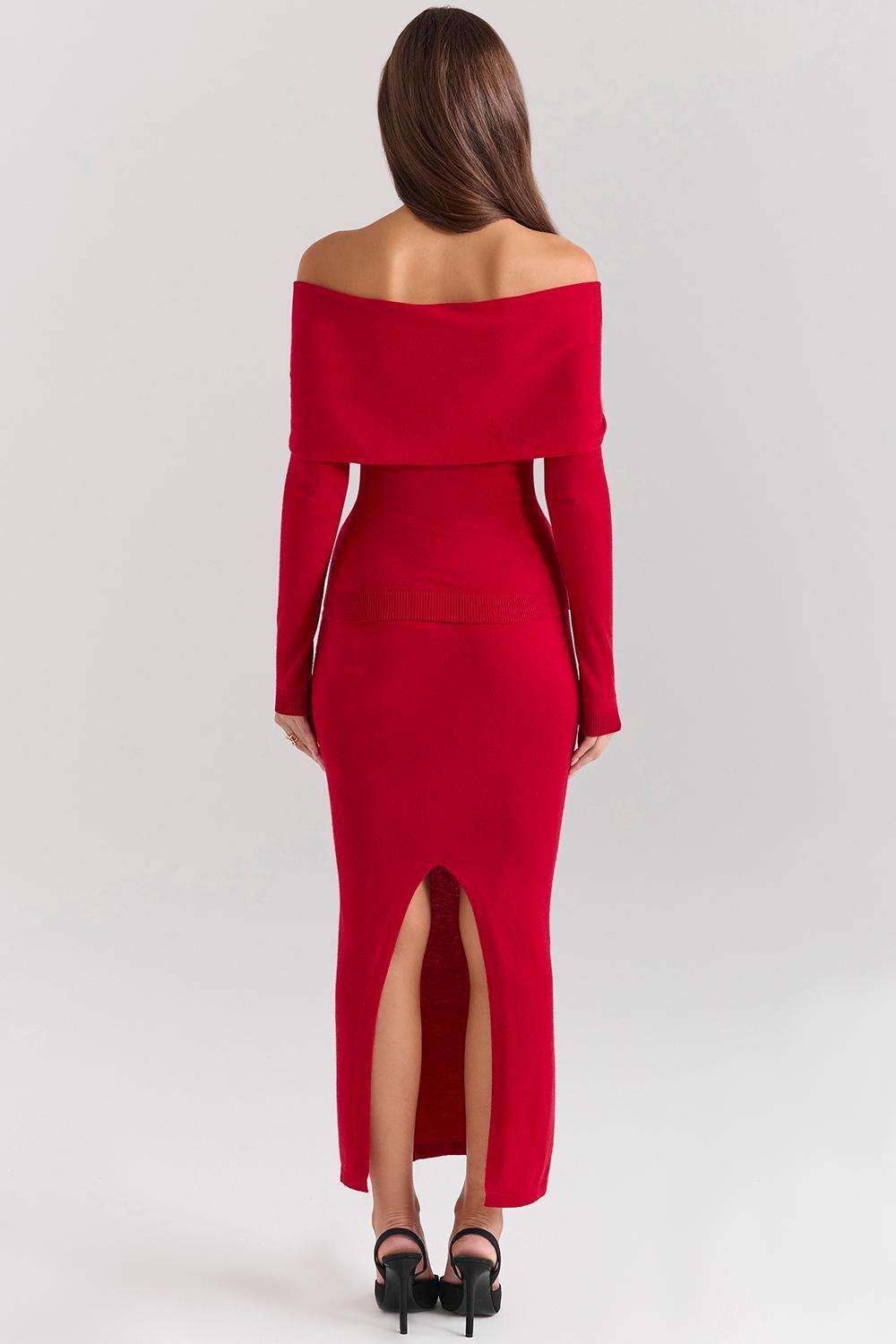 Faith Holly Red Cashmere Blend Midi Skirt Product Image