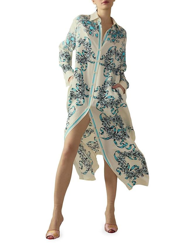 Womens Floral Silk Shirt Dress Product Image