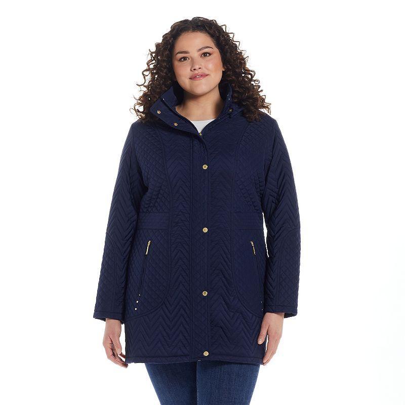 Plus Size Weathercast Hooded Quilted Walker Jacket, Womens Blue Product Image