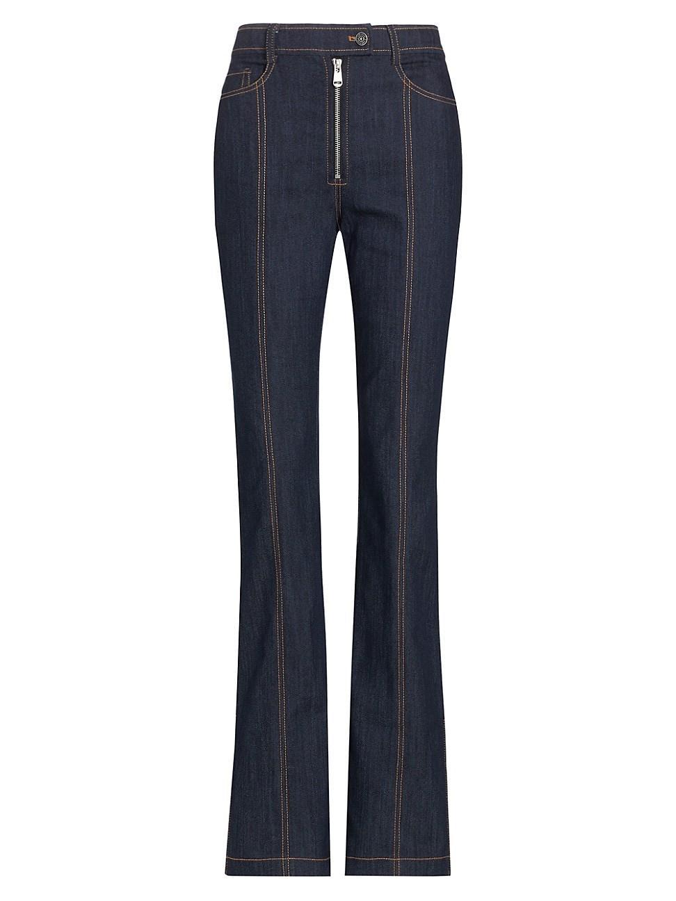 Pia Split-Cuff Topstitched Denim Bootcut Pants Product Image