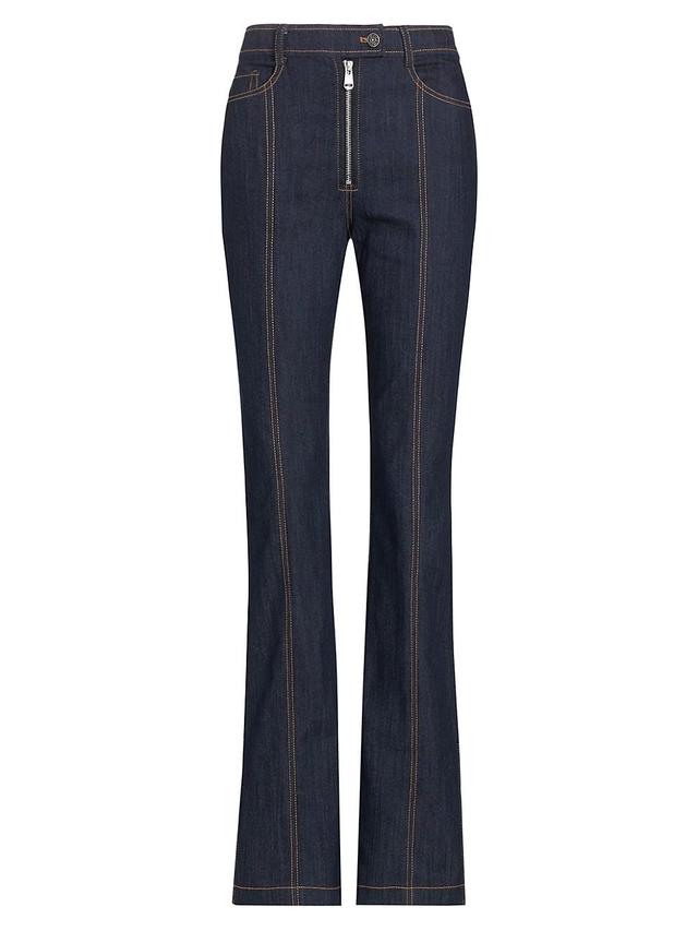 Pia Split-Cuff Topstitched Denim Bootcut Pants Product Image