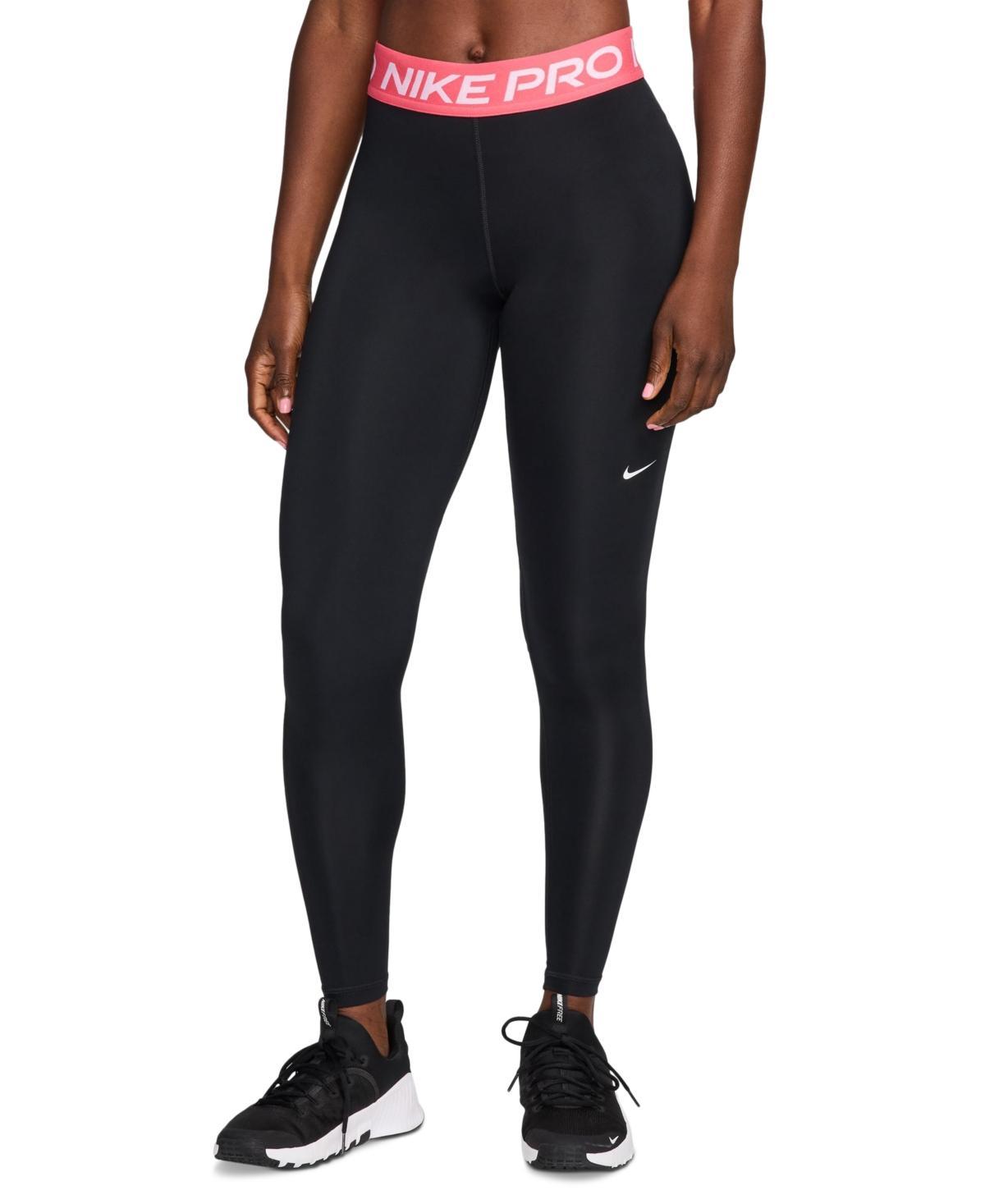 Nike Pro Womens Mid-Rise Mesh-Paneled Leggings - Black/aster Pink Product Image