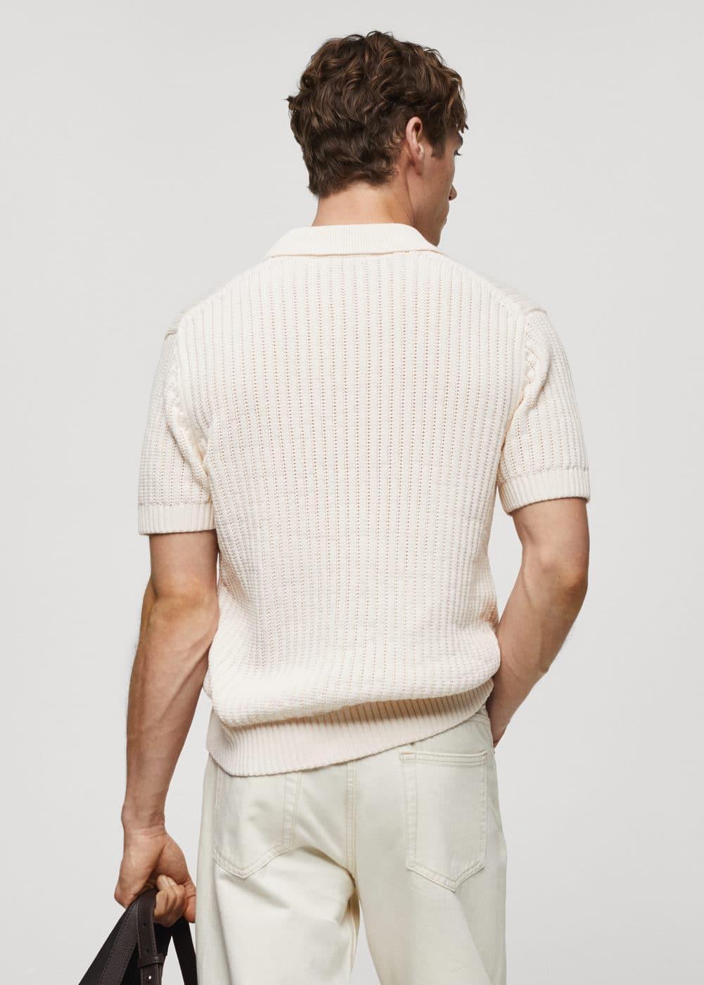 MANGO MAN - Openwork cotton knitte polo shirt off whiteMen Product Image