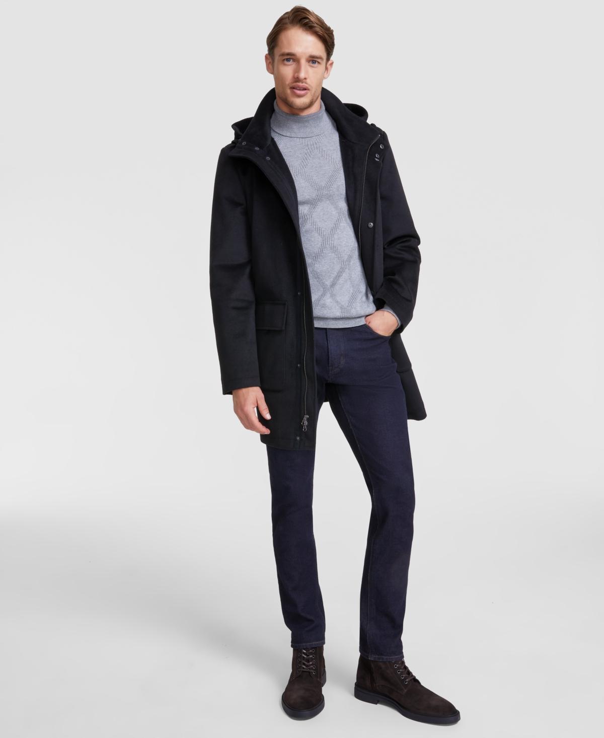 Calvin Klein Mens Regular Fit Black Solid Overcoat Product Image