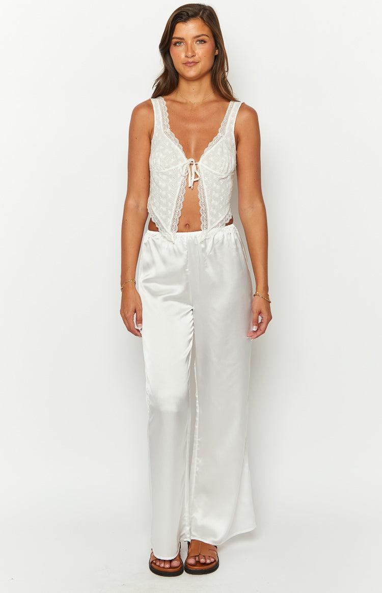 Bridget White Satin Pants Product Image