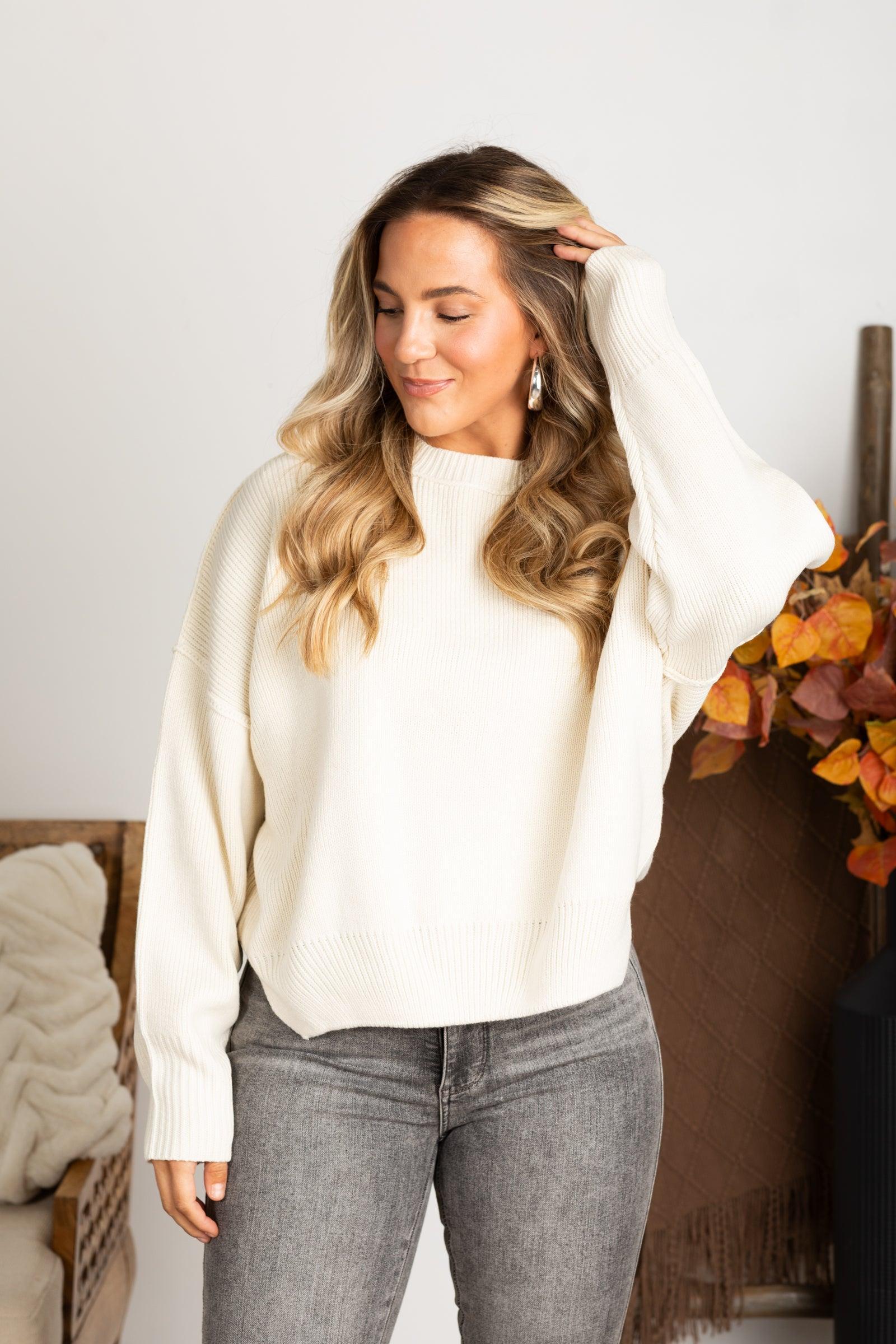 Oversized Ribbed Knit Sweater With Side Slits Product Image