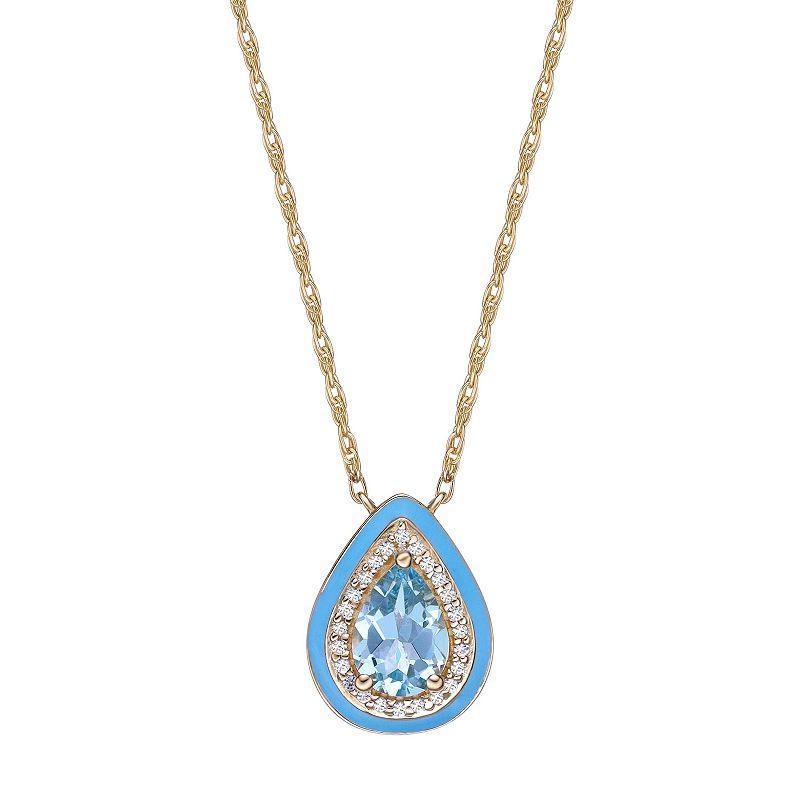 Gemminded 18k Gold Over Silver Blue Topaz & Lab-Created White Sapphire Teardrop Pendant Necklace, Womens Product Image