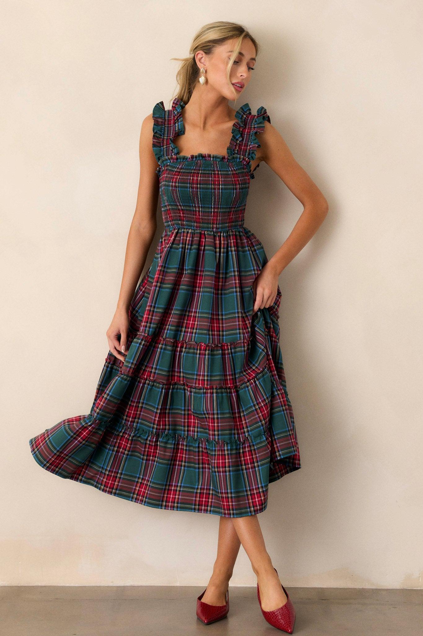 Pride And Joy Green Plaid Midi Dress Product Image