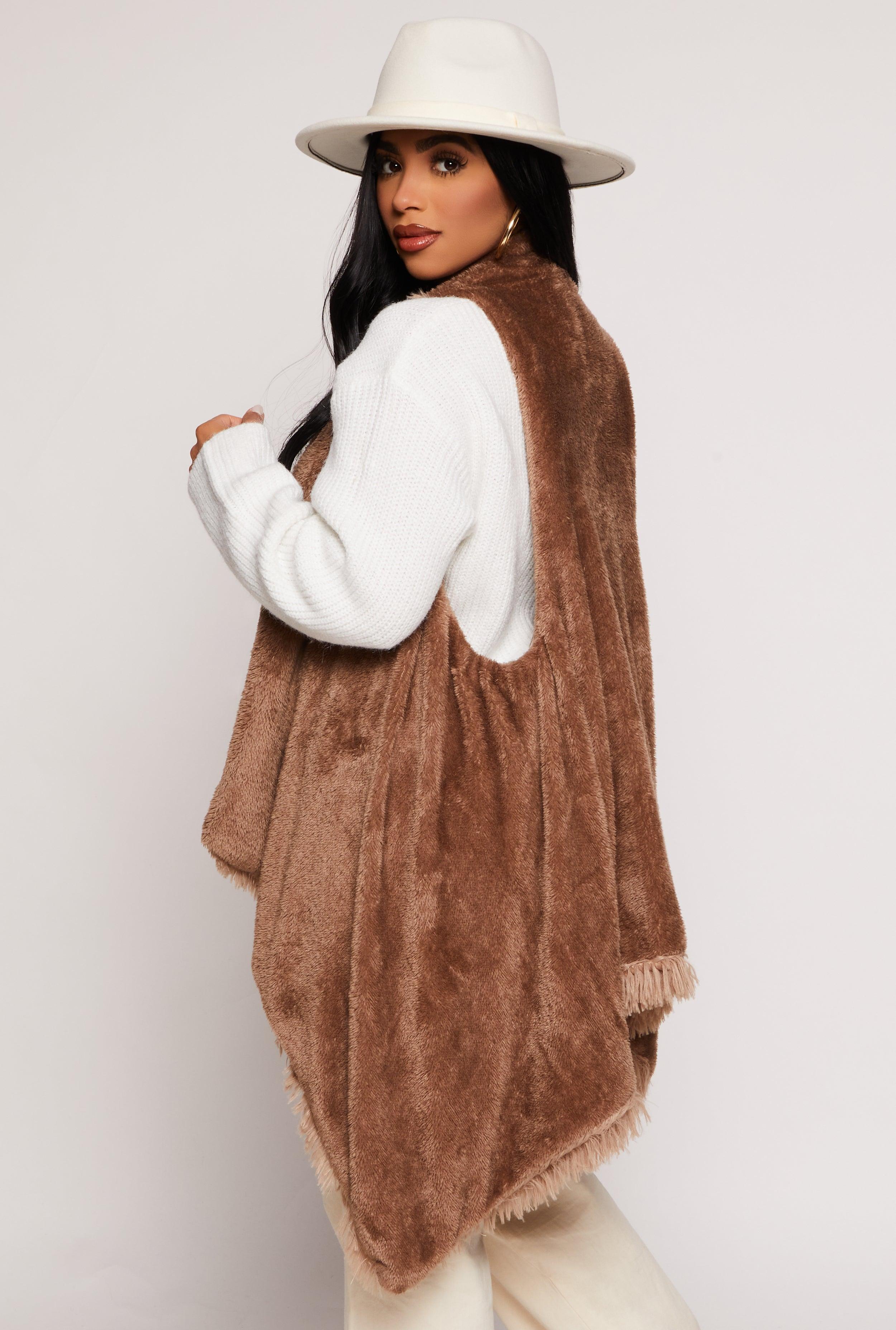 Faux Fur Reversible Sleeveless Poncho Female Product Image