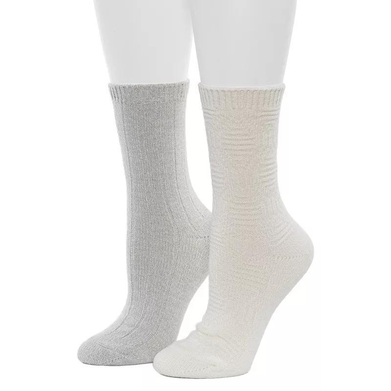 Womens Cuddl Duds 2-Pack Plushfill Lace Diamond Twist with Rib Crew Socks Product Image