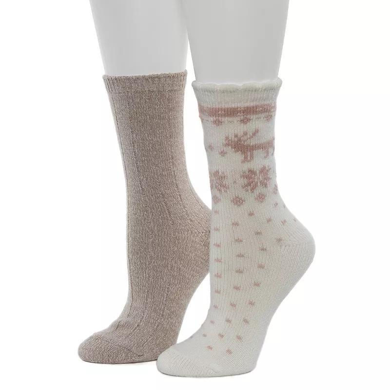 Womens Cuddl Duds 2-Pack Plushfill Scallop Snowflake Reindeer Crew Socks Red Pepper Product Image