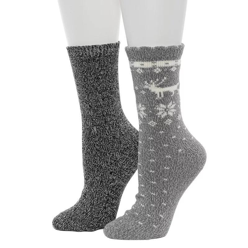 Womens Cuddl Duds 2-Pack Plushfill Scallop Snowflake Reindeer Crew Socks Red Pepper Product Image