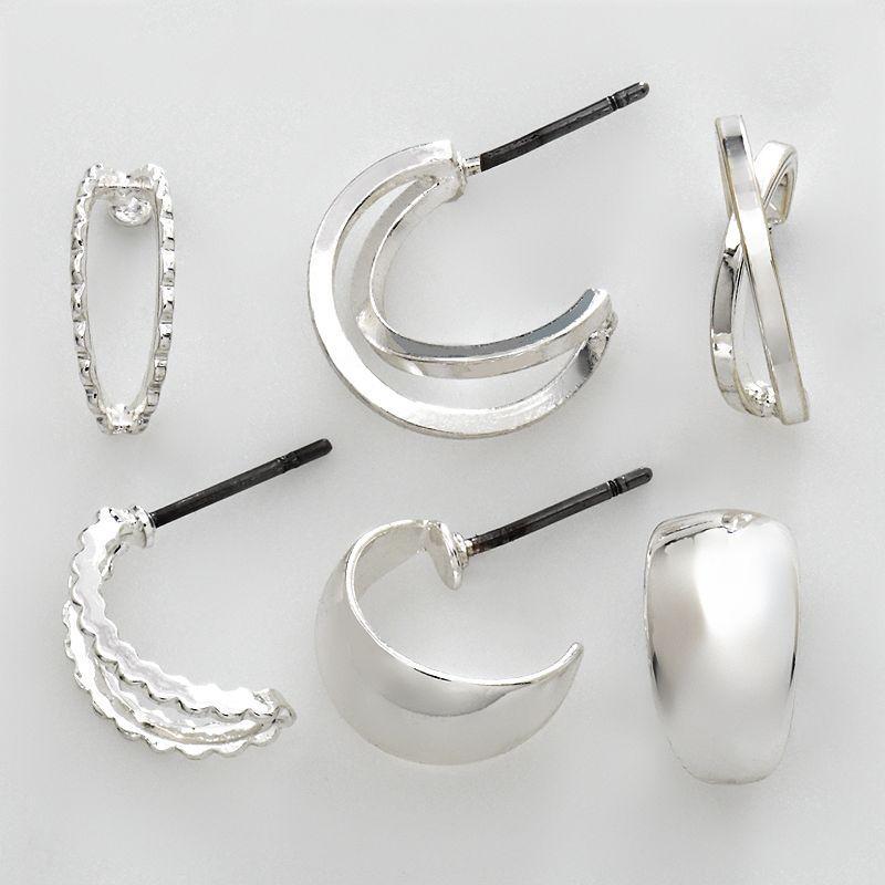 Napier Silver Tone Hoop Earring Set, Womens, Grey Product Image