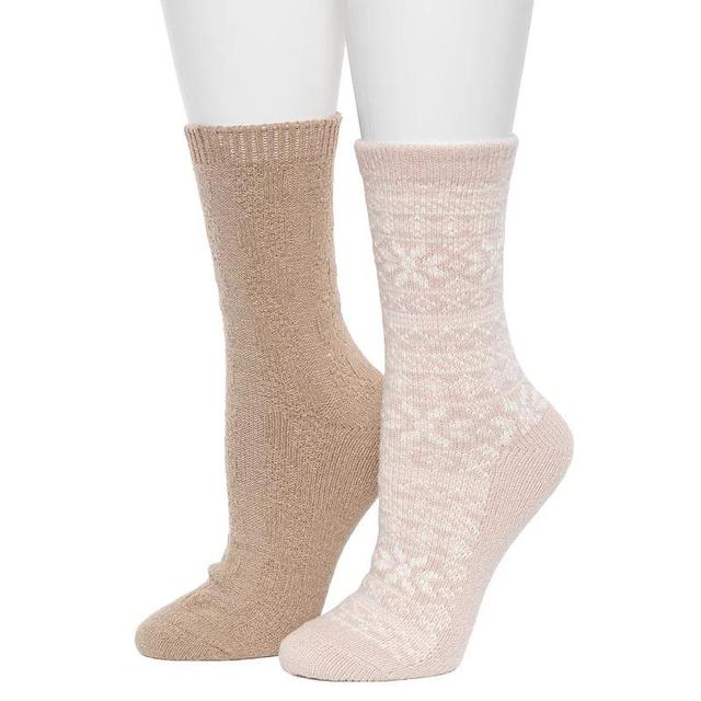 Womens Cuddl Duds 2-Pack Plushfill Geo Snowflake with Cable Seed Crew Socks Product Image