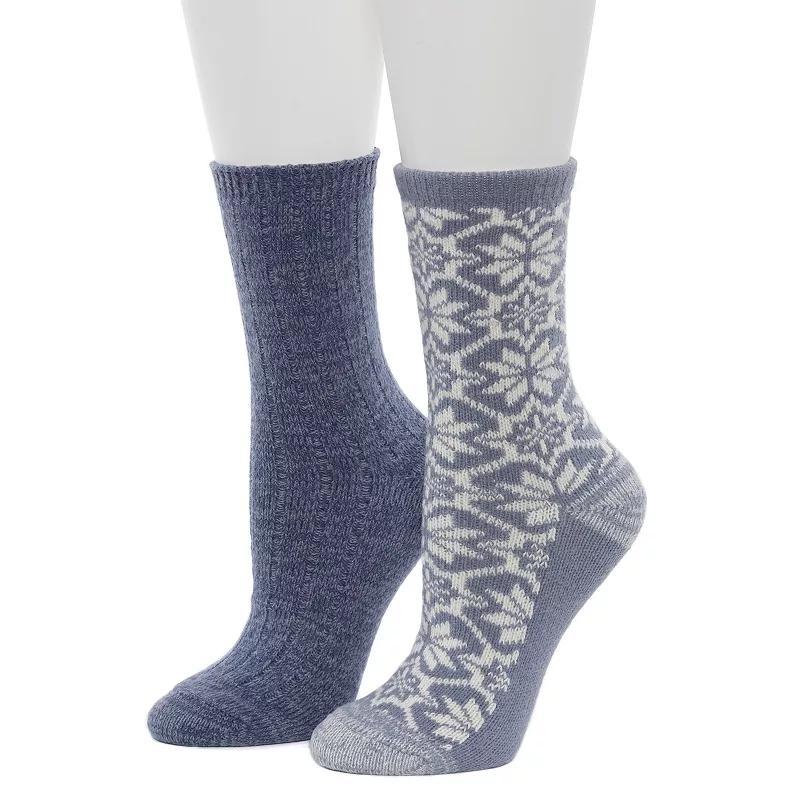 Womens Cuddl Duds 2-Pack Plushfill Large Snowflake Rib Crew Socks Product Image