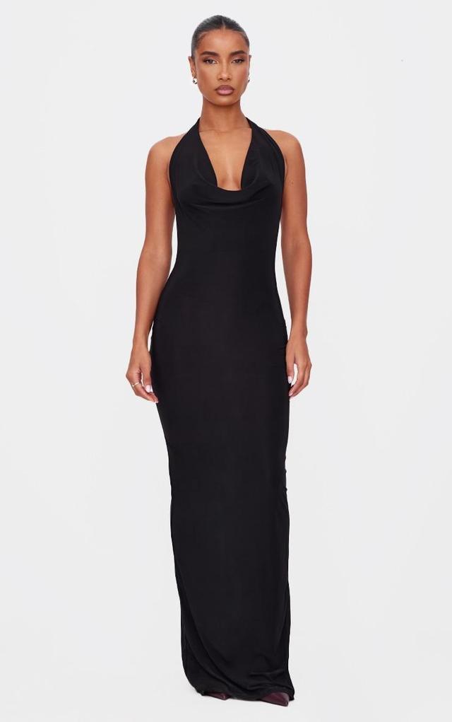 Black Soft Touch Cowl Neck Twist Back Detail Maxi Dress Product Image