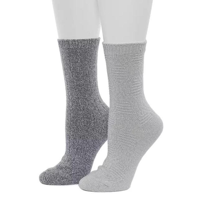 Womens Cuddl Duds 2-Pack Plushfill Lace Diamond Twist with Rib Crew Socks Product Image