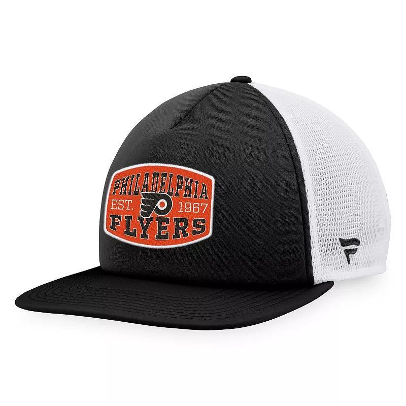 Mens Fanatics Branded Black/White Philadelphia Flyers Foam Front Patch Trucker Snapback Hat Product Image