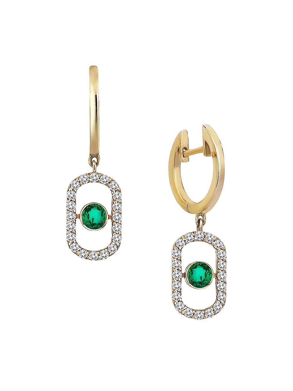 Womens Orbits 14K Yellow Gold, Emerald, & 0.3 TCW Diamond Drop Earrings Product Image