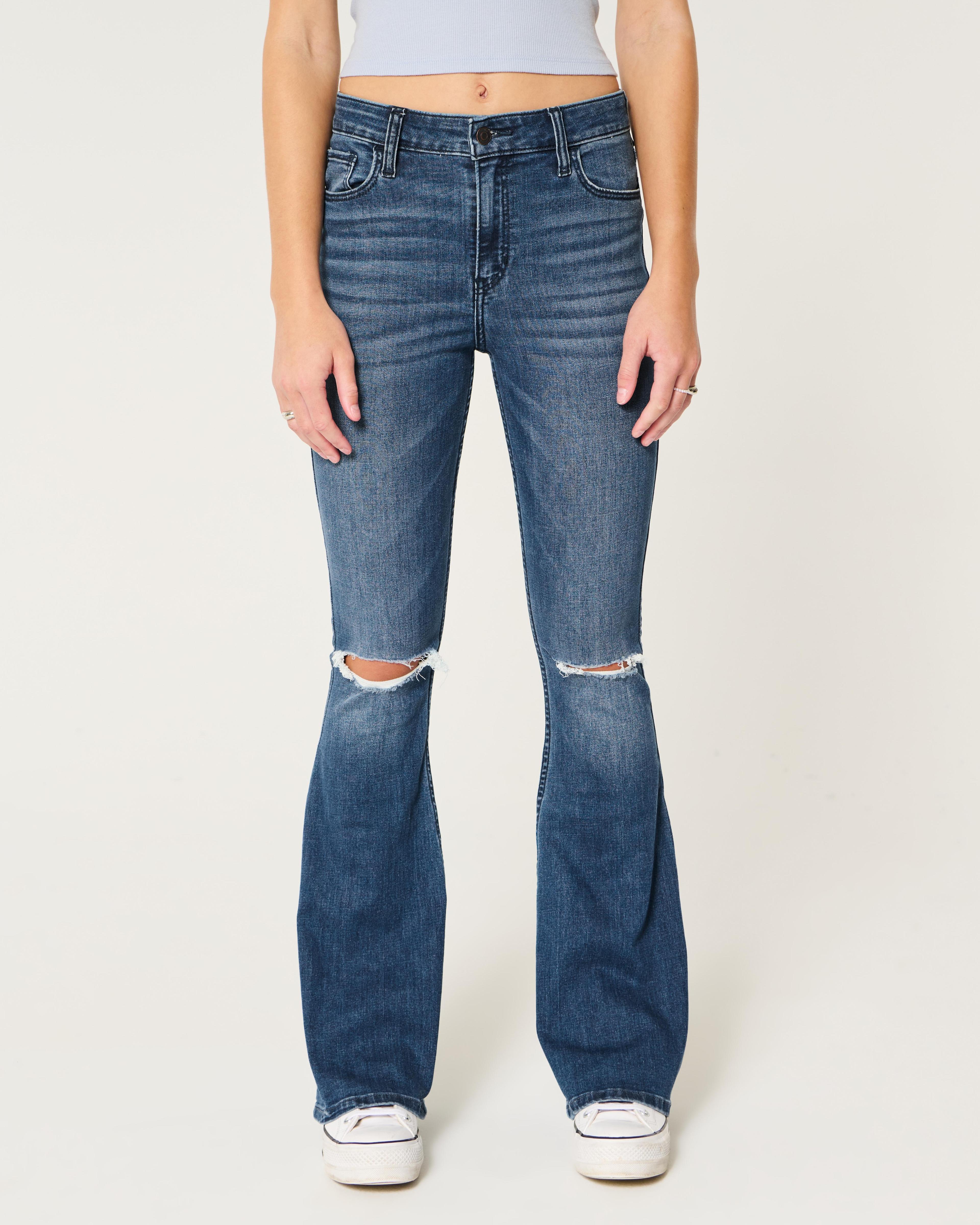 High-Rise Ripped Medium Wash Flare Jeans Product Image