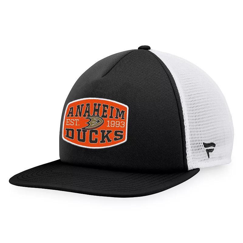 Mens Fanatics Branded Black/White Anaheim Ducks Foam Front Patch Trucker Snapback Hat Product Image