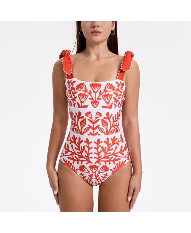 Jessie Zhao New York Womens Red Coral Reversible One-Piece Swimsuit Product Image