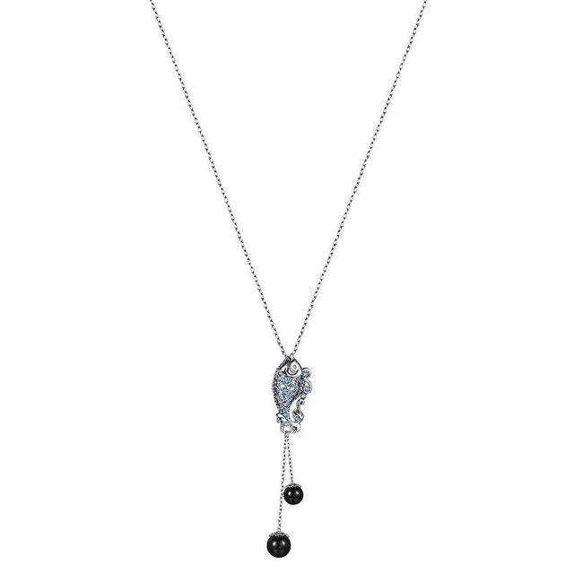 Dynasty Jade Rhodium-Plated Sterling Silver Blue Topaz & Jade Bead Y-Necklace, Womens Product Image