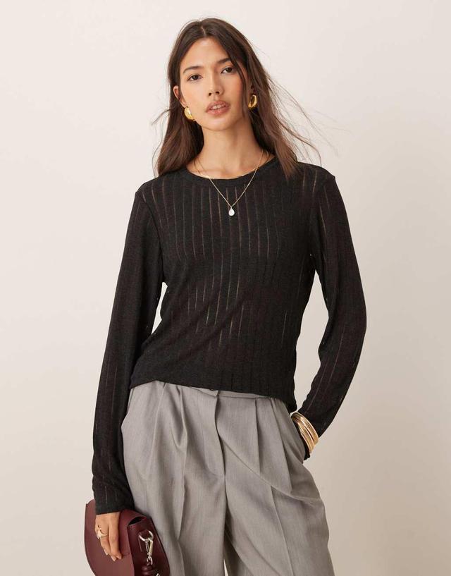 JDY long sleeve laddered top in dark gray Product Image