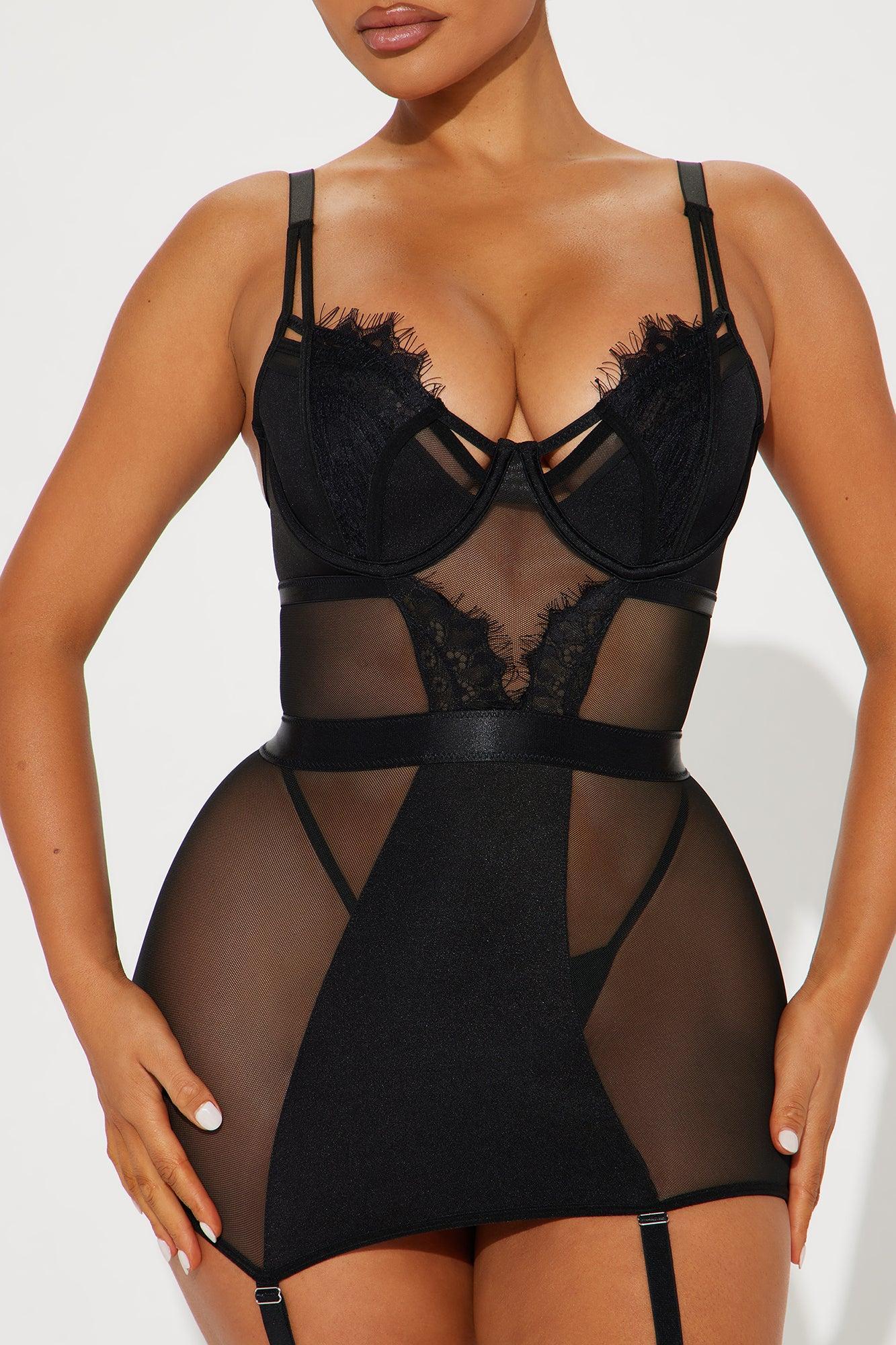 Gigi Mesh Garter Chemise - Black Product Image