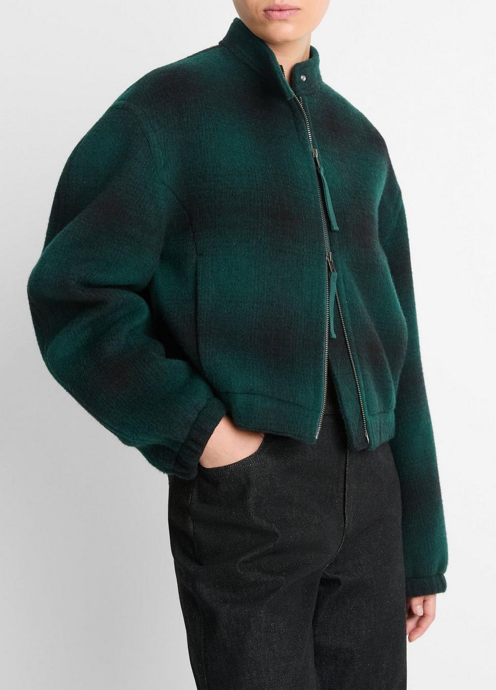 Shadow Plaid Italian Wool-Blend Bomber Jacket Product Image