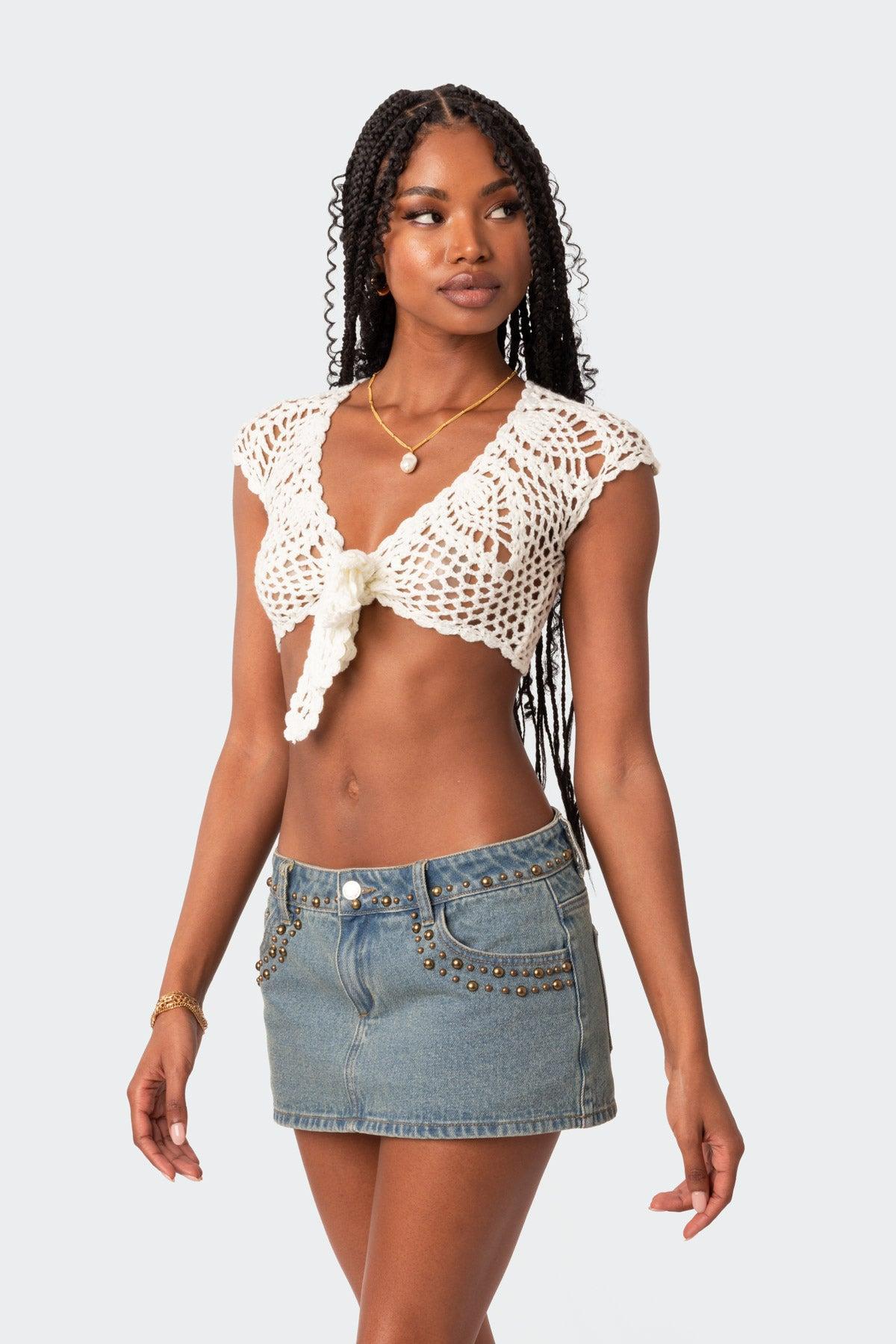 Rocco Tie Front Crochet Top Product Image