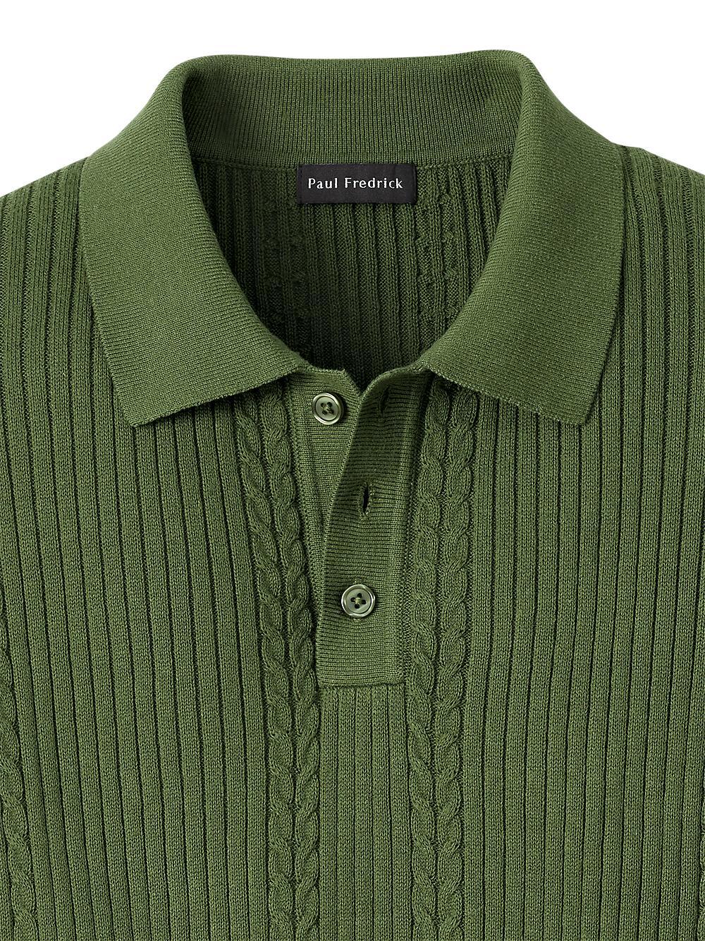 Cotton Three Button Polo - Olive Product Image